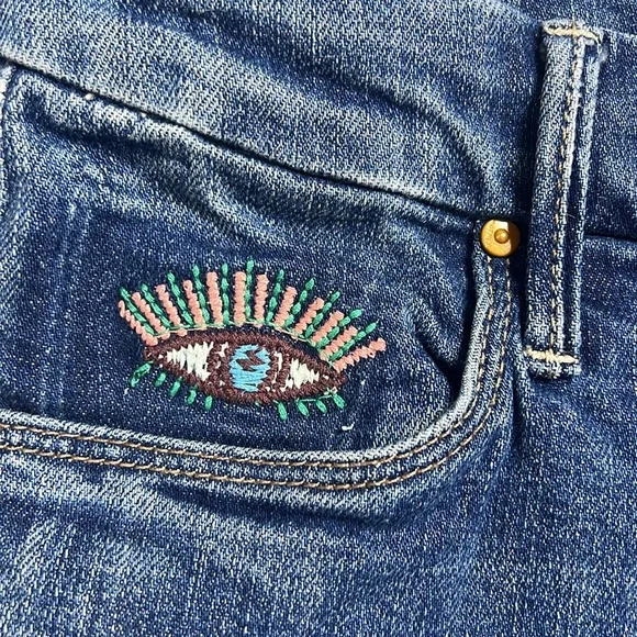 MOTHER High Waisted Double Looker Ankle Fray Embroidery Jeans Fruit Cart… - Picture 9 of 16